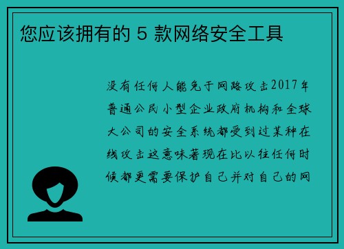 您应该拥有的 5 款网络安全工具 